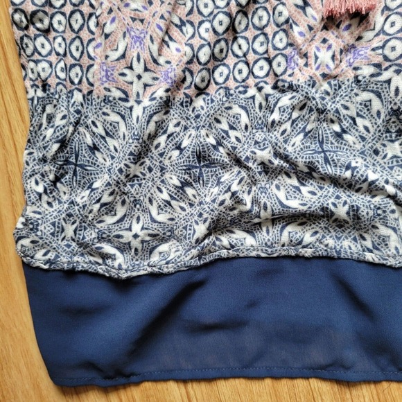 Vintage Havana Navy Blue And Pink Bohemian Printed Blouse Size Medium Tie Neck - Picture 4 of 8